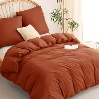 Trankielo - Bettbezug-Set 200x200 cm - 100% Mikrofaser - Inklusive 2 Kopfbezügen 80x80 cm - Terrakotta