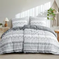 Trankielo – Bettwäsche-Set, 135 x 200 cm – 4-teilig mit Kissenbezügen – Mikrofaser, Boho-Grau, bügelfrei
