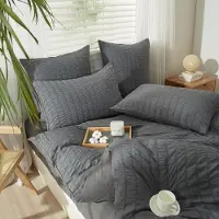 Trankielo - Modernes, grau gestreiftes Bettwäsche-Set, 200 x 200 cm - Weiche, mikrofasertuch-Deckenbezug mit Reißverschluss - 3-teilig