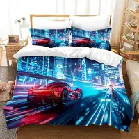 Trankielo – Kinderbettwäsche, 220x240 cm – Mikrofaser, Motiv: Rennauto – 2 Kopfkissenbezüge, Reißverschluss