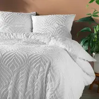 Trankielo – Bettwäsche-Set, 3-teilig, 240 x 220 cm – Weißes Mikrofaser-Material mit - und gestepptem Design