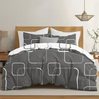 Trankielo - Bettbezug-Set, 220x240 cm, mit 2 Kopfkissenbezügen, 80x80 cm - Grau, geometrisches Muster -