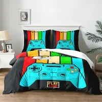 Trankielo – Bettwäsche-Set für Gamer, 220 x 240 cm – Mikrofaser, bestehend aus 1 Bettbezug und 2 Kopfkissenbezügen
