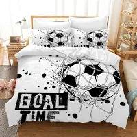 Trankielo - Bettbezug 200 x 200 cm - Mikrofaser - 3D-Fußballmuster - Inklusive 2 Kopfkissenbezügen 50 x 75 cm