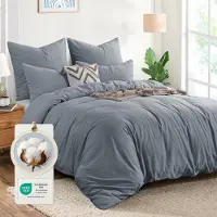 Trankielo – Bettwäsche-Set aus Baumwolle, 3-teilig – Grau – Deckenbezug 200x220 cm und 2 Kopfkissenbezüge – -