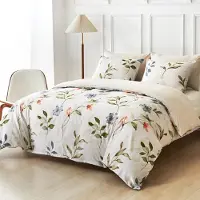 Merkloos Bettbezug-Set für ein Doppelbett, 240 x 220 cm, mit botanischem Motiv aus Ästen und Blättern in Weiß, inklusive 2 Kopfkissenbezügen, 50 x 80 cm