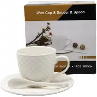 Queen Isabell Weiße Porzellantasse mit Untertasse und Löffel 210ml