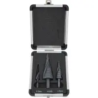 AWTOOLS STUFEN-SPIRALBOHRSET 3-teilig 4-12 4-20 4-39mm AICrN SCHWARZER KUNSTSTOFFKOFFER.
