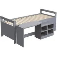 OKWISH Kinderbett 90x200 Multifunktionsbett mit Schreibtisch und Stauraum Einzelbett mit Steckdosen nach europäischer Norm Grau (ohne Matratze)