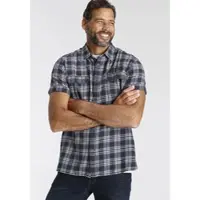 Man'S World Kurzarmhemd , Herren, Gr. XXL (45/46), N-Gr, blau (blau, orange), Web, Obermaterial: 100% Baumwolle, kariert, bequem, Hemden Kurzarmhemd, mit kleinem Brustprint, Topseller