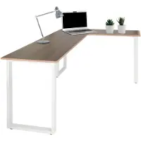 OEM Eckschreibtisch 165x120 cm, Walnuss/Weiß, Stahlgestell