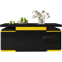 Moonbite Couchtisch mit Heb- und Klappfunktion, Set mit 4 Stauhockern, Schubladen und offene Fächer, klappbarer Esstisch, MDF-Platte und Spanplatte, Schwarz