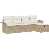 Markenlos Beige Garten-Sitzgruppe aus Poly-Rattan mit Stauraum und Kissen, 5-teilig modular