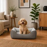Belviona Hundebett, wendbares Hundekörbchen mit 2-in-1 Funktion, weich gepolstert & pflegeleicht, 60x50 cm, hellgrau/dunkelgrau