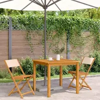 Markenlos 2 Bistro-Stühle in Beige aus massivem Akazienholz | Faltbar, ohne Armlehnen, mit bequemer Rückenlehne, für Garten, Terrasse und Balkon, bis 110 kg