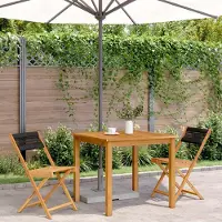 Markenlos 2 Bistrostühle in Schwarz aus massivem Akazienholz und Kordel, klappbar, für Garten, Terrasse und Balkon, wetterbeständig, belastbar bis 110 Kg