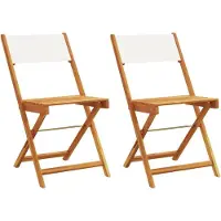 Markenlos 2 klappbare Bistrostühle in Cremeweiß aus massivem Akazienholz, ohne Armlehnen, für Garten, Terrasse und Balkon, belastbar bis 110 kg