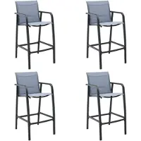 Markenlos 4er-Set graue Barstühle aus Textilene mit Stahlrahmen für die Terrasse, belastbar bis 110 kg