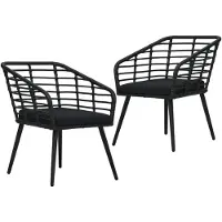 Markenlos 2 Gartenstühle mit Auflagen aus schwarzem Poly-Rattan, pulverbeschichtetem Stahl und witterungsbeständigem PE-Rattan für Terrasse und Esszimmer