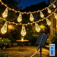 Dripio Solarlichterkette 10 m, 15 warmweiße LEDs, wetterfest, Vintage