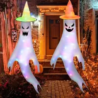 Dripio Halloween-Dekoration, 2 weiße Stoffgespenster, Grusel-Deko für draußen