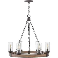 HINKLEY Kronleuchter Sawyer, 6-flammig, holzfarben, Stahl, Glas, E14