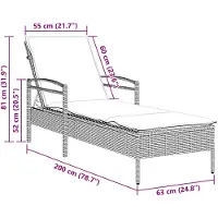 vidaXL Sonnenliege mit Auflage Grau 63x200x81 cm Poly Rattan