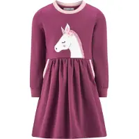 Happy girls Sweatkleid , Mädchen, Gr. 152, N-Gr, Langarm, Sweatware, lila (berry), Sweatware, Obermaterial: 100% Baumwolle, bedruckt, kurz, Rundhals, Kleider Sweatkleid