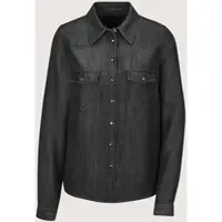 MADELEINE Langarmbluse "Hemdbluse Lässige Denim-Bluse mit Hemdkragen", Damen, Gr. 36, schwarz (schwarz denim), Modern, V-Ausschnitt, Blusen Langarmbluse