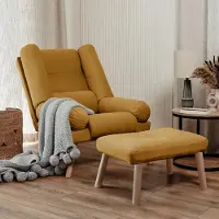 Ravio Verstellbarer Sessel Mari mit Fußhocker Trinity 26 Bernstein Samt Relaxsessel