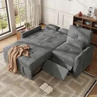 Merax 3-Sitzer Schlafsofa ausziehbar, 3-in-1 Sofabett aus Chenille, Couch mit verstellbarer Rückenlehne, Liegefunktion, Beinauflage und 3 Kissen,Grau