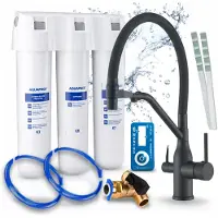 ARI Küchenarmatur Mit Wasserfilter Magneto Zweigriffarmatur Keramikkartusche 360 Schwenkbar Perlator Messing Schwarz Matt Inklusive Anschlussschläuche