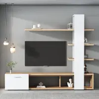 Sonstiges Wohnzimmer-Wandschrank TV-Möbel Set 180x33.5x151.5 cm Weiß+Log für TV bis 60 Zoll