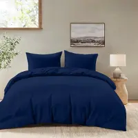 Trankielo - Bettbezug-Set 240x220 cm - Dunkelblau - 100% Mikrofaser - Inklusive 2 Kopfbezügen 50x70 cm