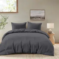 Trankielo - Bettbezug 240x220 cm - 2 Kopfbezüge 65x65 cm - Dunkelgrau - Mikrofaser -