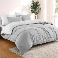 Trankielo - Bettbezug 240x220 cm mit 2 Kopfkissenbezügen - Hellgrau/Weiß - 100% Mikrofaser -