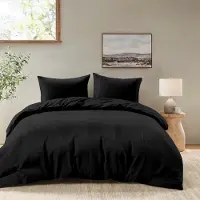 Trankielo - Bettbezug 200x200 cm mit 2 Kopfkissenbezügen - Schwarz - 100% Mikrofaser - - 3-teilig