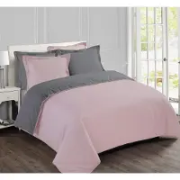 Trankielo - Wendbares Bettbezug 240 x 220 cm - 100% Baumwolle - Grau/Rosa - 2 Kopfkissenbezüge