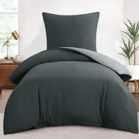 Trankielo – Wendbares Bettwäsche-Set, 155x220 cm – Weiche Mikrofaser, Reißverschluss – Anthrazit und Hellgrau