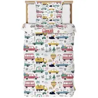 Merkloos Omgoods - Bettbezug mit Auto-Design, 140x200 cm - Mikrofaser, reversible Ausführung mit Kissenbezug 65x65 cm