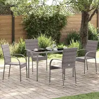 Markenlos Stapelbare Gartenstühle, 4 STK., grau, aus PE-Rattan mit Stahlrahmen, wetterfeste Terrassenstühle für Garten und Balkon