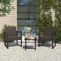 Markenlos Schwarzer Gartensessel aus Poly-Rattan, wetterfest, mit Stahlrahmen und bequemem Sitzkissen, 51,5x57x74,5 cm, für Garten, Terrasse und Außenbereich