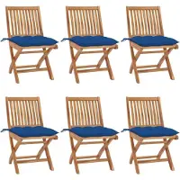 Markenlos Klappbare Gartenstühle mit Kissen, 6er-Set aus massivem Teakholz für Terrasse und Essbereich im Freien