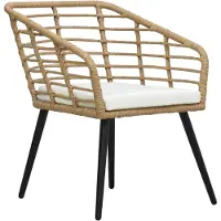 Markenlos 2er-Set Poly-Rattan-Stühle mit Armlehnen, PE-Rattan-Stühle in Eiche, Schwarz und Weiß, 63,5 x 53,5 x 77 cm, für Garten, Terrasse und Balkon