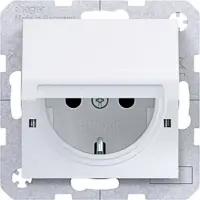 Hager WAS1412WM Steckdose SCHUKO, Klappd., Feder, ar. EHBS, IP44 fähig, SLKL, A/C, lw. gl.