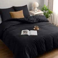 Trankielo – Bettbezug-Set 240x260 cm + 2 Kopfbezüge 65x65 cm – Schwarz, Mikrofaser, langlebig