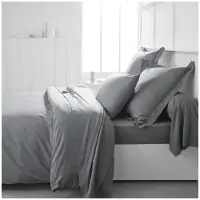 Trankielo - Bettbezug 240 x 260 cm - Baumwolle, pflegeleicht, mit Handgriffen, mit Knöpfen, Stahl