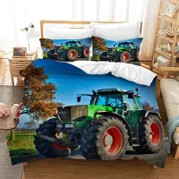 Trankielo – Bettwäsche-Set mit Traktor-Motiv – 100% Mikrofaser – 3-teiliges Set, 220 x 240 cm – atmungsaktiv und pflegeleicht