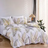 Trankielo - Bettbezug-Set 220x240 cm - Gold und Weiß - Weiches Polyester - Inklusive Kissenbezügen 65x65