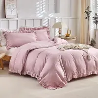 Trankielo - Bettbezug 220 x 240 cm mit 2 Kopfkissenbezügen 65 x 65 cm – Mikrofaser, rosa, komfortabel und pflegeleicht